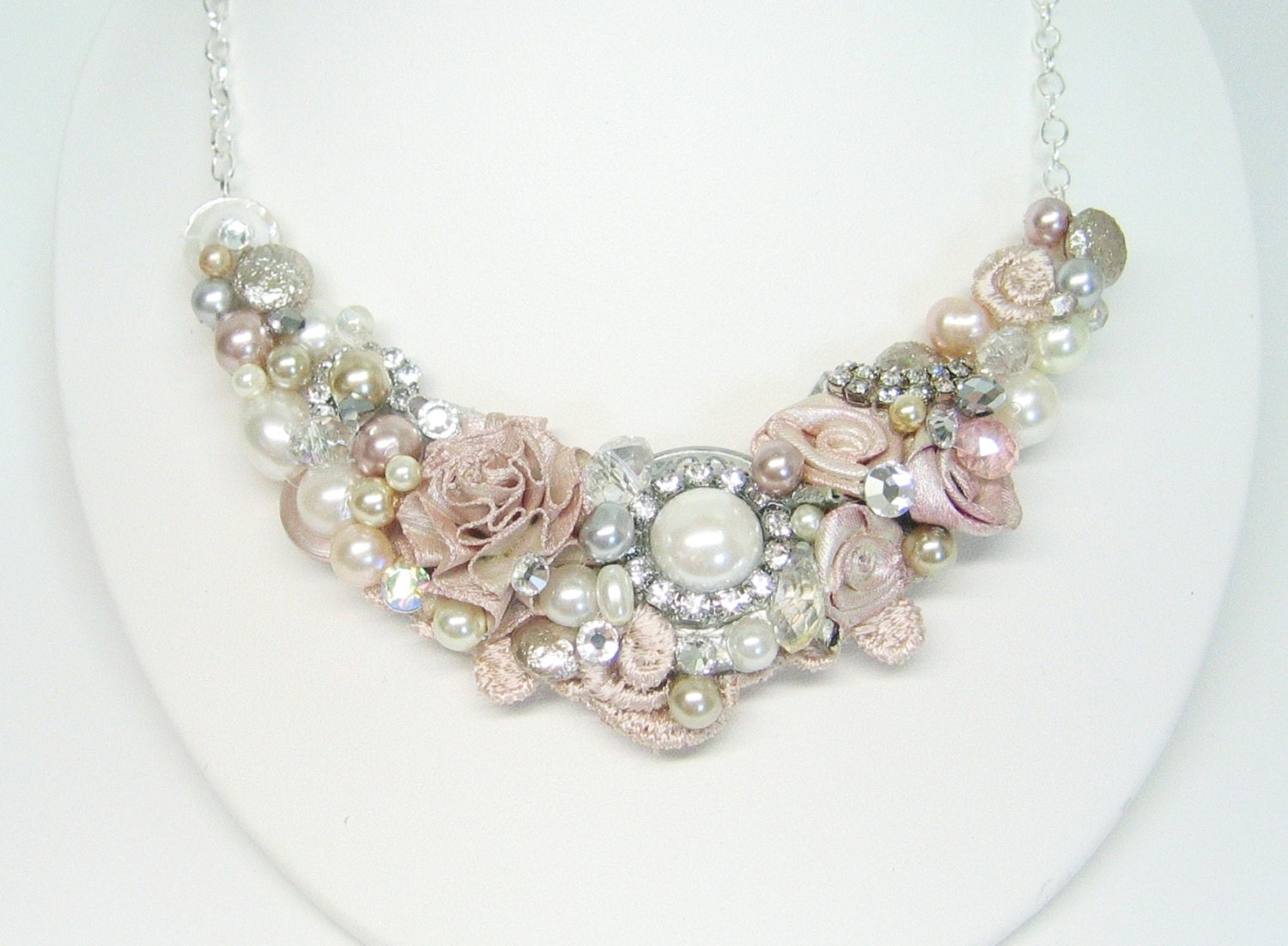 Blush Bridal Bib NecklaceVintageInspired Blush Pearl
