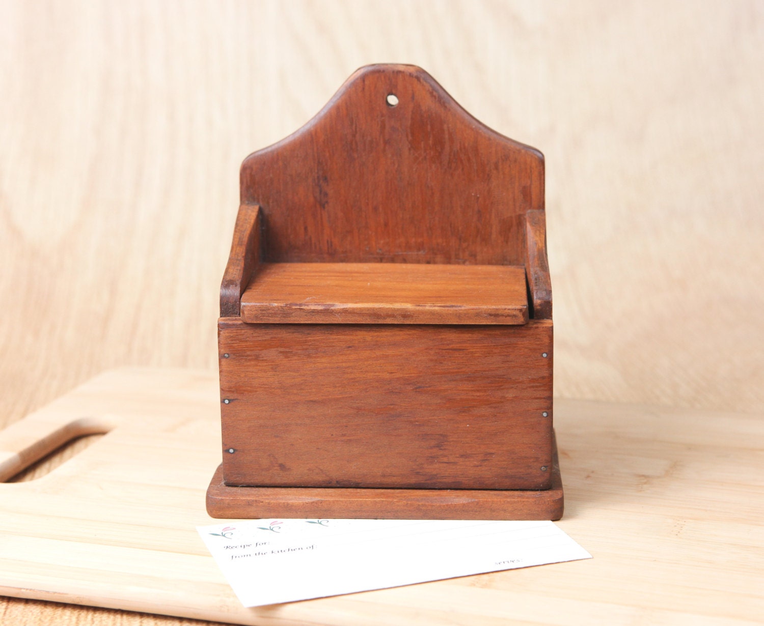 Vintage Wooden Recipe Box w/ hinged lid and wall by LazyDayRelics