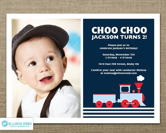 Train Birthday - Train Invitation - Train Printable - Choo Choo Train - Boy Birthday - Printable party - First Birthday - Navy Invitation Il_570xn