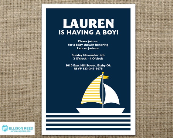 Nautical baby shower invitation - Baby Shower Invitation - Nautical Invitation - Sail Boat Invitation - 1st birthday - Nautical Printable Il_570xn