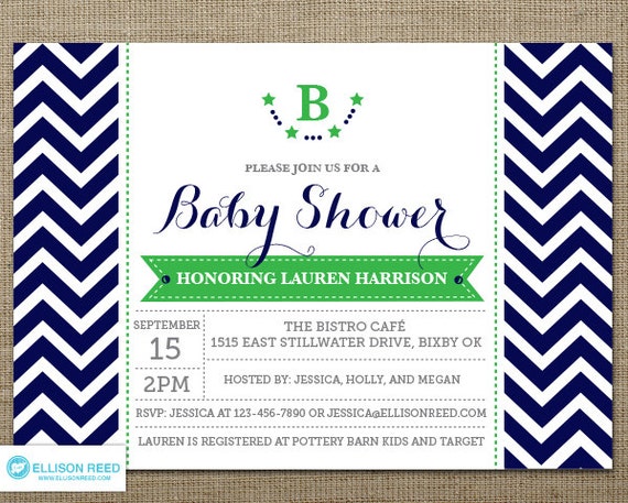 Chevron Baby Shower Invitation - Boy Baby Shower Invitation - Stars Baby Shower Invitation - Sprinkle Invitation - Twins Invitation - Navy Il_570xn