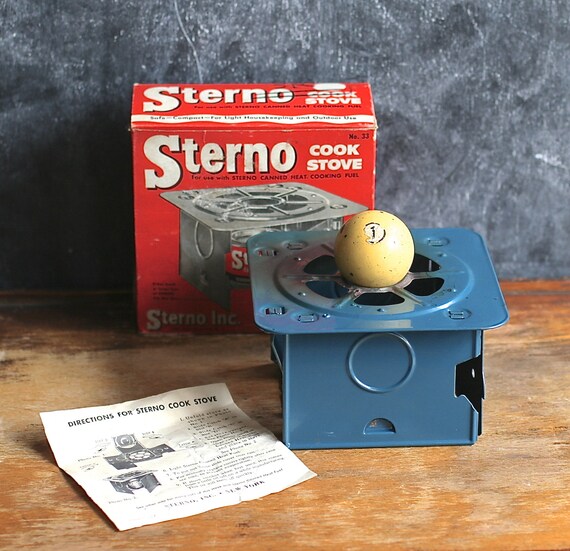 Mid Century Sterno Blue Folding Cook Stove No. 33 Original Box