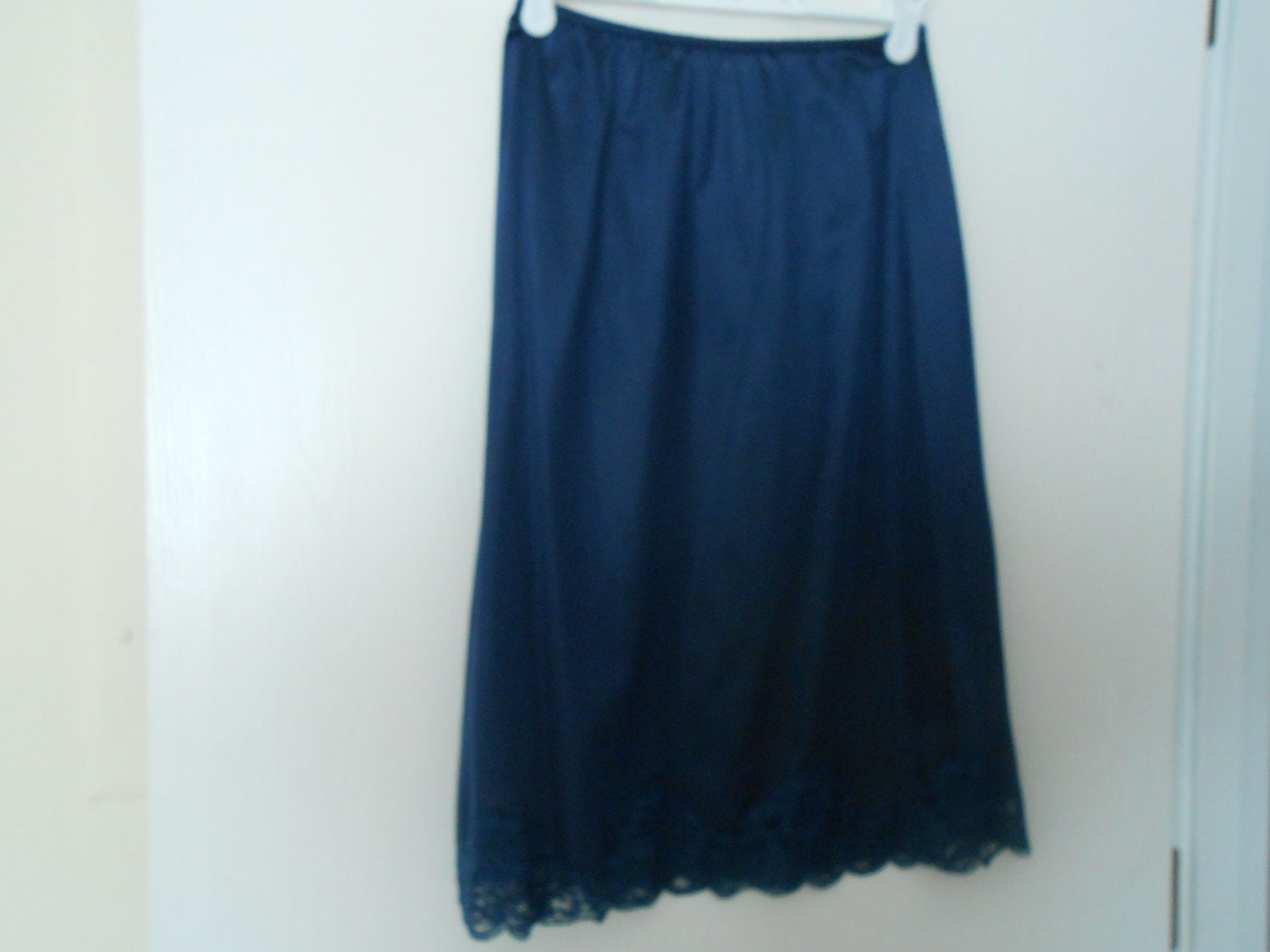 vintage half slip navy blue with lace nylon by threebearscottage