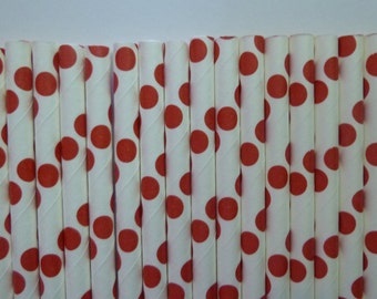 25 Deep Red Polka Dot Paper Straws- Minnie and Mickey Mouse Party Decorations- Disney Decor White with Black Polka Dot Straw