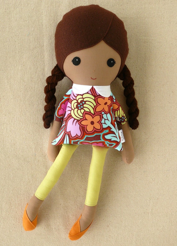 Fabric Doll Rag Doll Girl With Braids And Floral Top