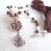 White&Brown Agate Stone, Silver Plated Zamaks Necklace-Brown Silk Necklace-Afghan Tassel Chain Necklace, OOAK, Valentines,