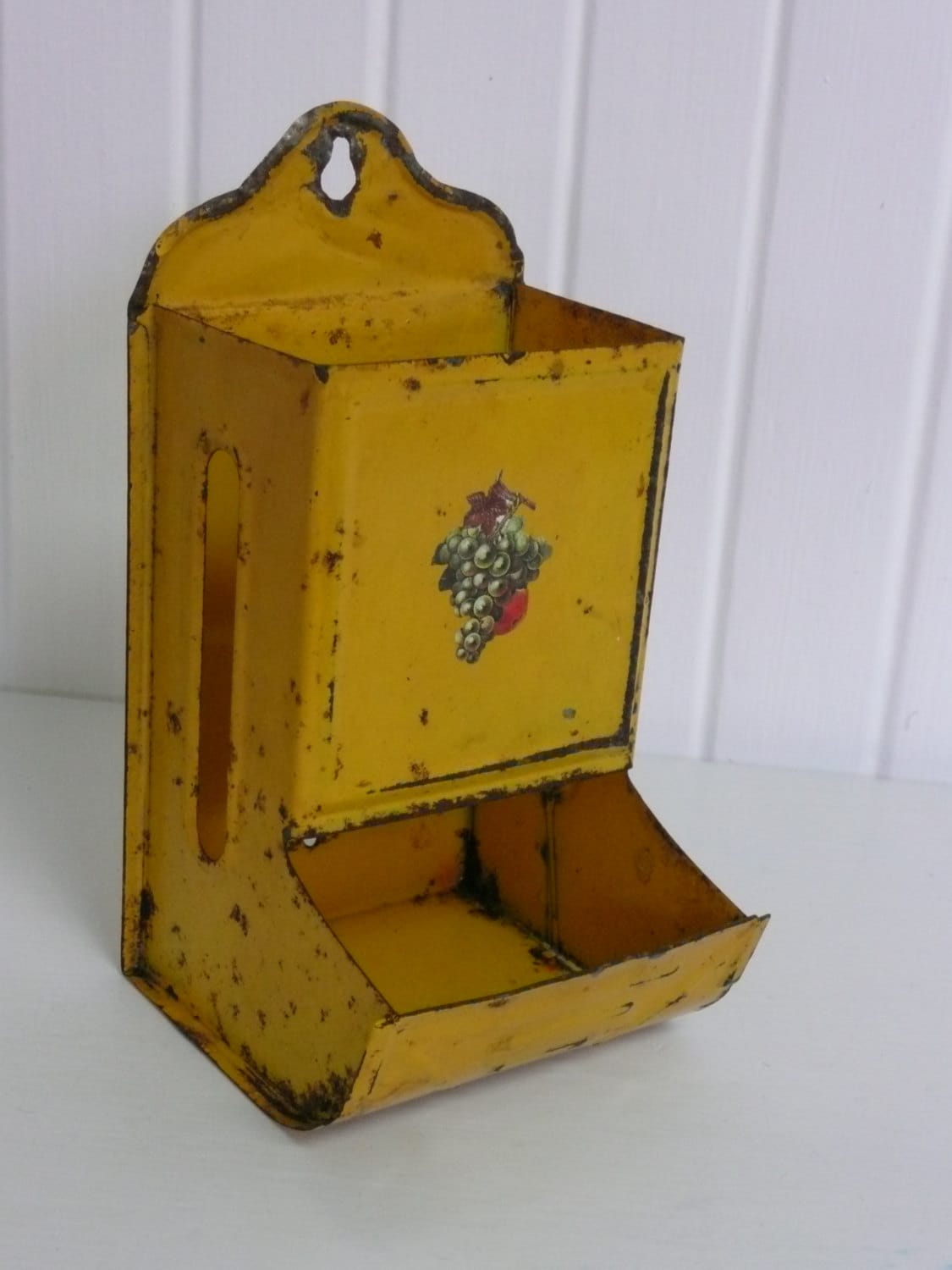 Vintage Tin Metal Match Box Holder Shabby Chic Lovely Bright