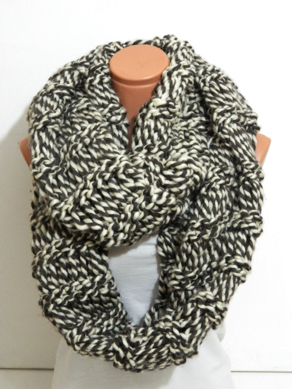 fluffy Knitted Scarf Block Infinity Scarf. Loop Scarf Circle