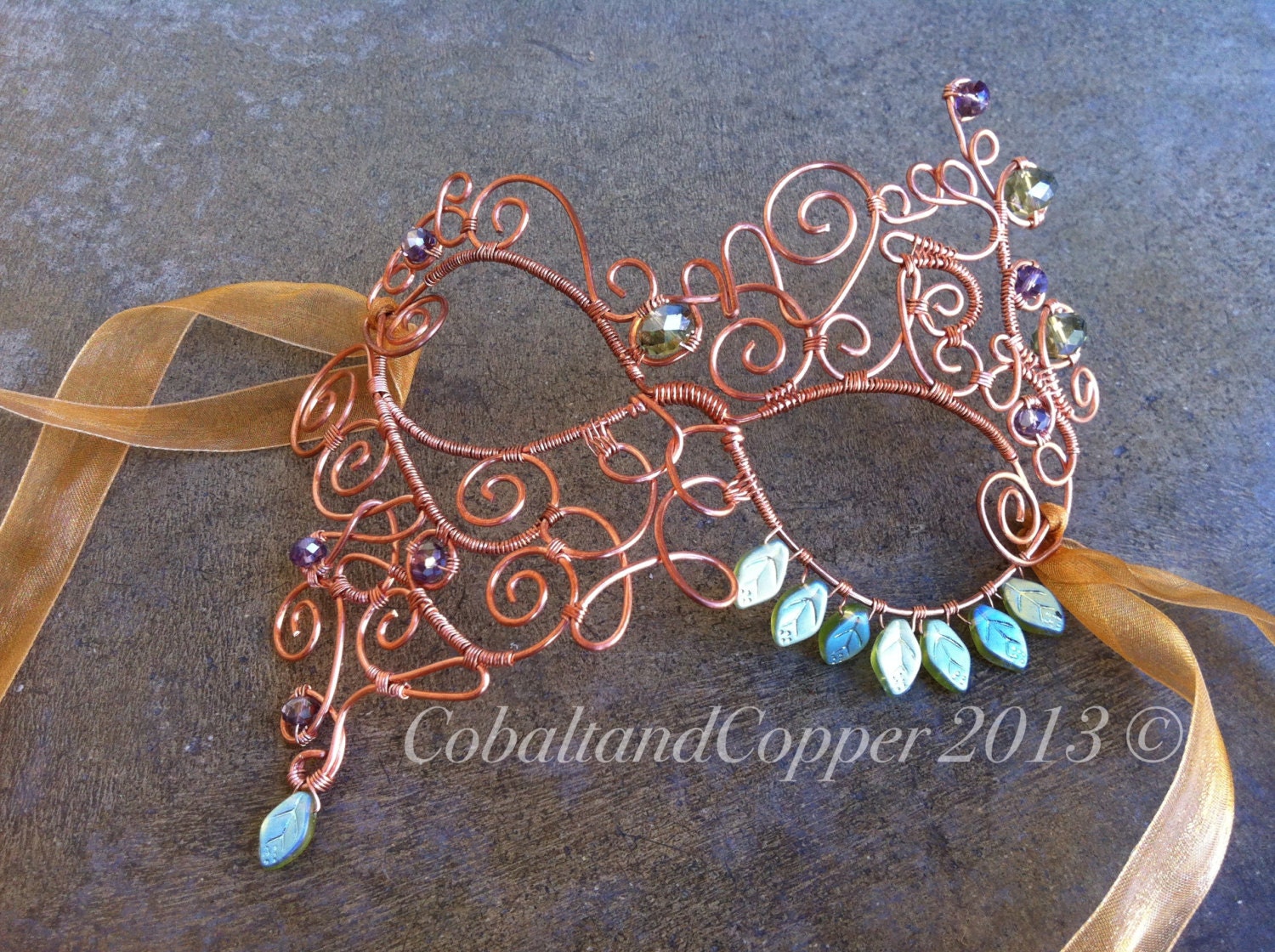Beaded Copper Wire Masquerade Mask by CobaltandCopper on Etsy
