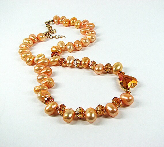 Apricot baroque pearl necklace Romantic topaz by ShopPretties