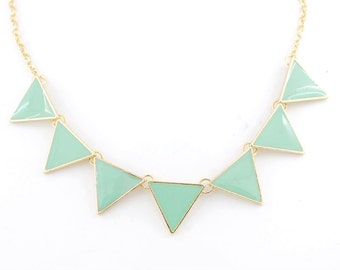 Beautiful Gold-tone Mint Green Triangle/Pyramid Funky Statement Necklace