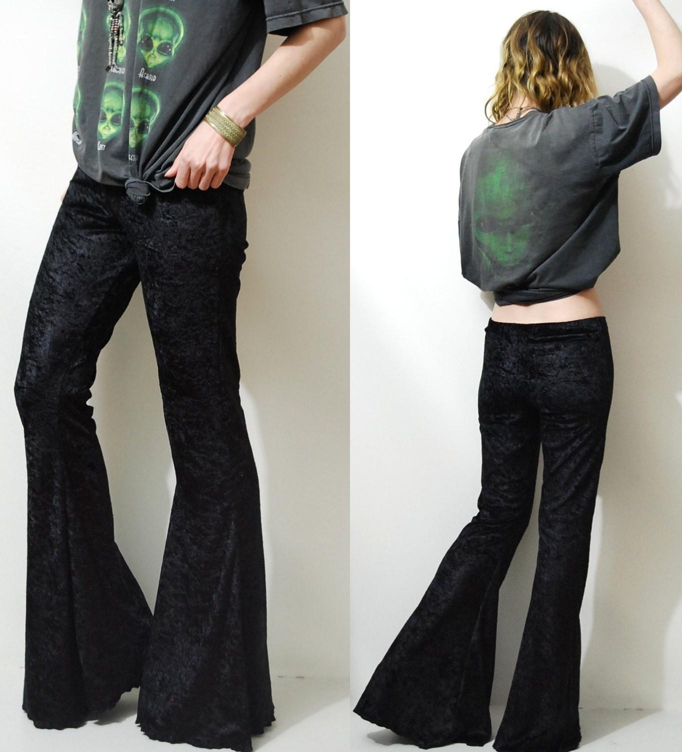 crushed velvet bell bottoms