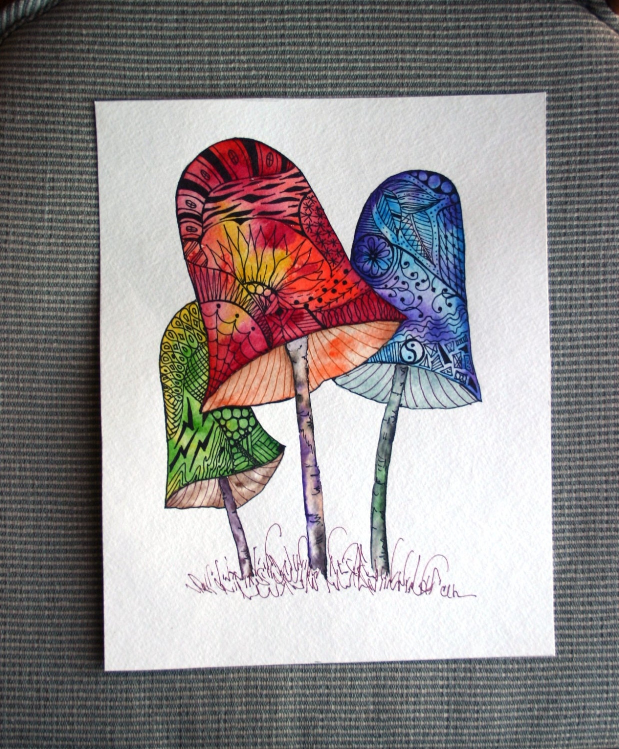 Zentangle art original art hand painted watercolor