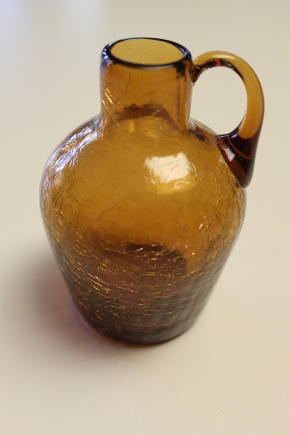 Vintage Amber Blenko Crackle Glass Jug or Vase
