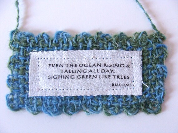 Green Turquoise Ocean Trees Spring Japanese Haiku Small Wall Hanging Handwoven Handspun