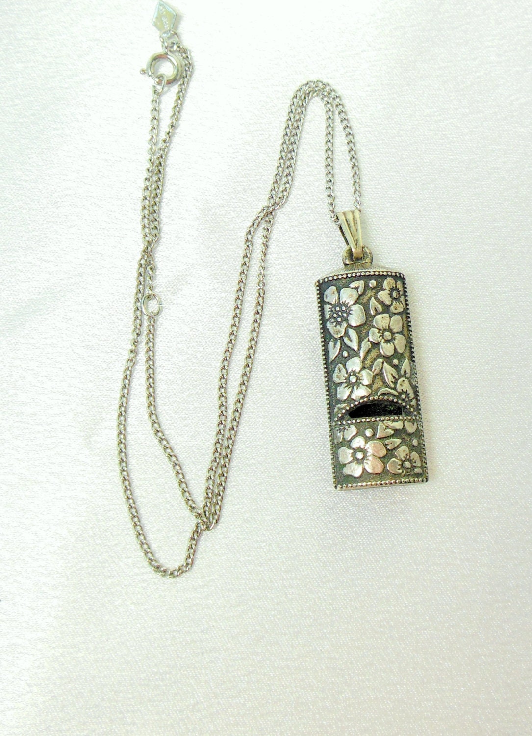 Vintage AVON Whistle Necklace Silver Flower