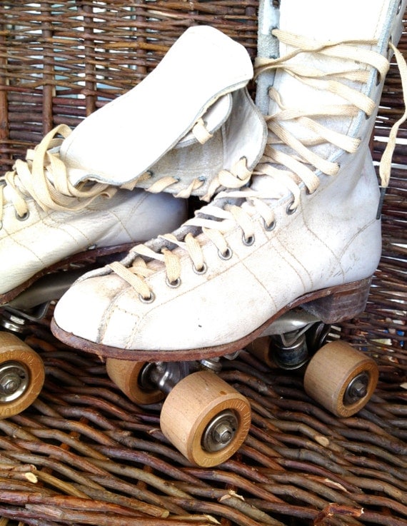 SALE Vintage Roller Skates with Wooden Wheels by DiscoveredVintage