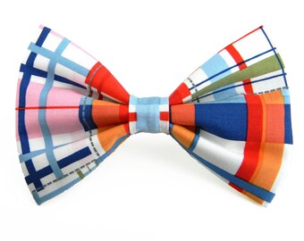 Plaid Dog Bow Tie, Collar Bow Tie, Pet Bow Tie, Red and Navy Dog Bow: Patchwork Plaid