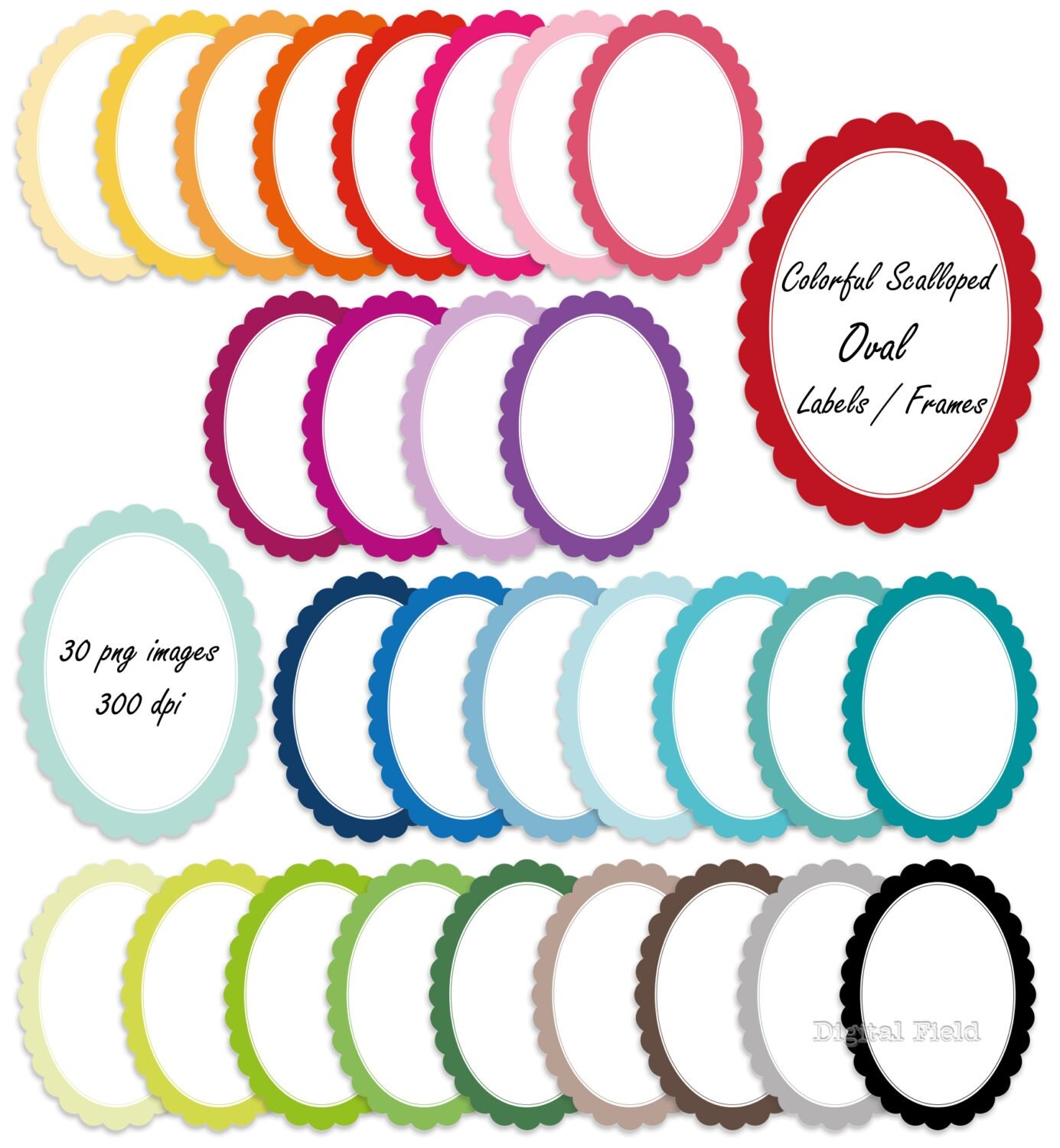 Colorful scalloped oval labels / frames clip art set