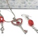 RESERVED FOR CAREY: Skeleton Key Necklace Earring Red Heart
