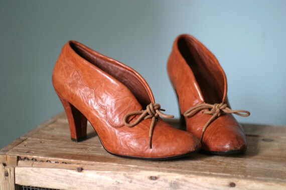 Tan Leather Ankle Boot Shoes 1920s 1930s Style Flapper Euro 36
