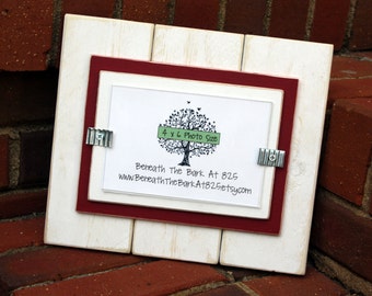 Picture Frame - Distressed Wood - Holds a 4x6 Photo - Double Mats - White & Crimson Red