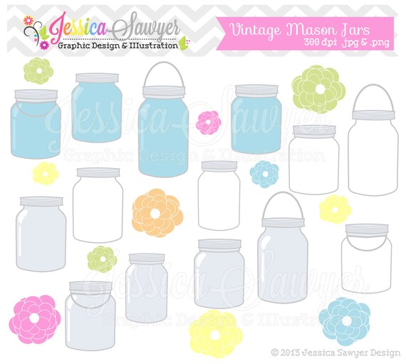INSTANT DOWNLOAD, mason jar clipart, vintage mason jar clip art, for commercial use, wedding invitations, greeting cards Il_570xn