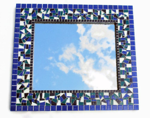 Blue Mosaic Mirror MADE TO ORDER by GreenStreetMosaics on Etsy