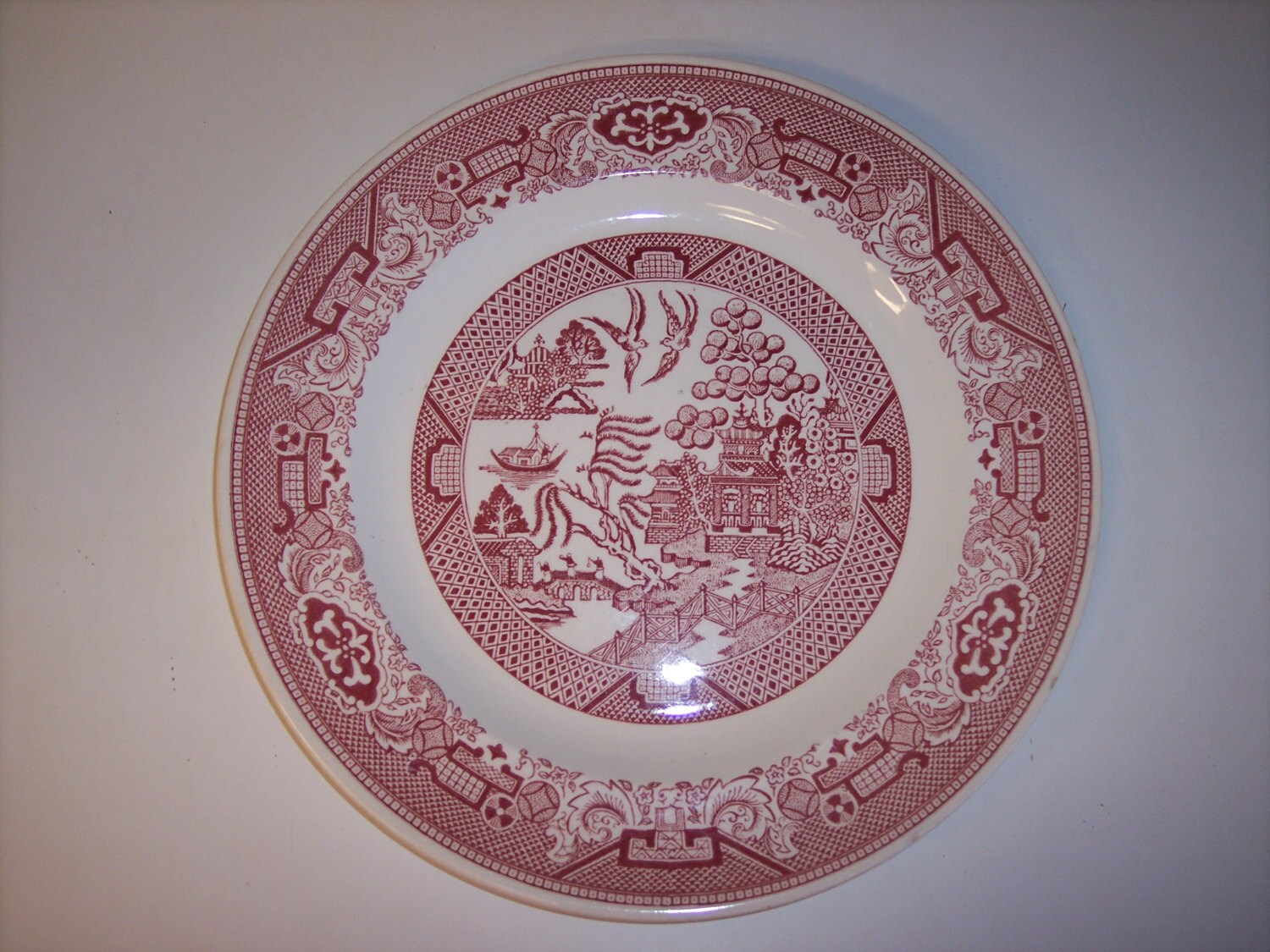 Vintage Willow Ware Royal China Pink red 10 dinner plate