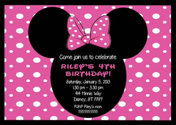 Pink Polka Dot Minnie Mouse Invitation by partypassiondesign