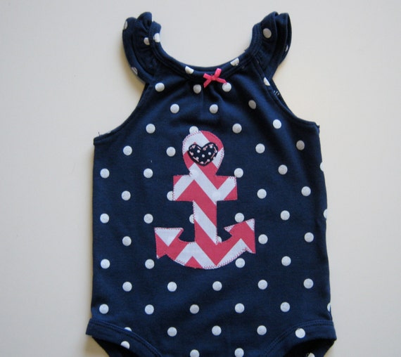 RTG Baby Girls 9 MONTH Navy Tank Onesie Hot Pink Chevron