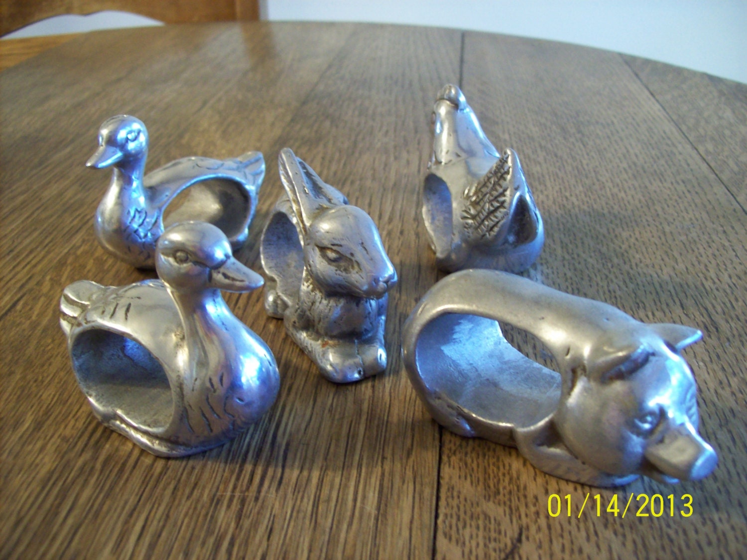 Pewter Farm Animal Napkin Rings Set of 5