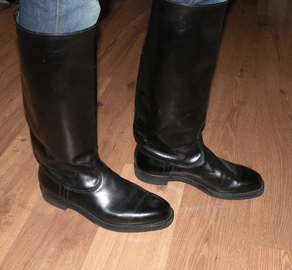 Vintage Men's Black Leather Riding Boots Size 43 by JustGiza