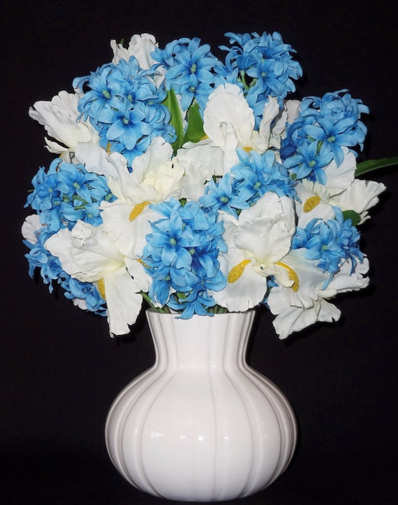 Silk Flower Arrangement Blue Hyacinth White Iris White