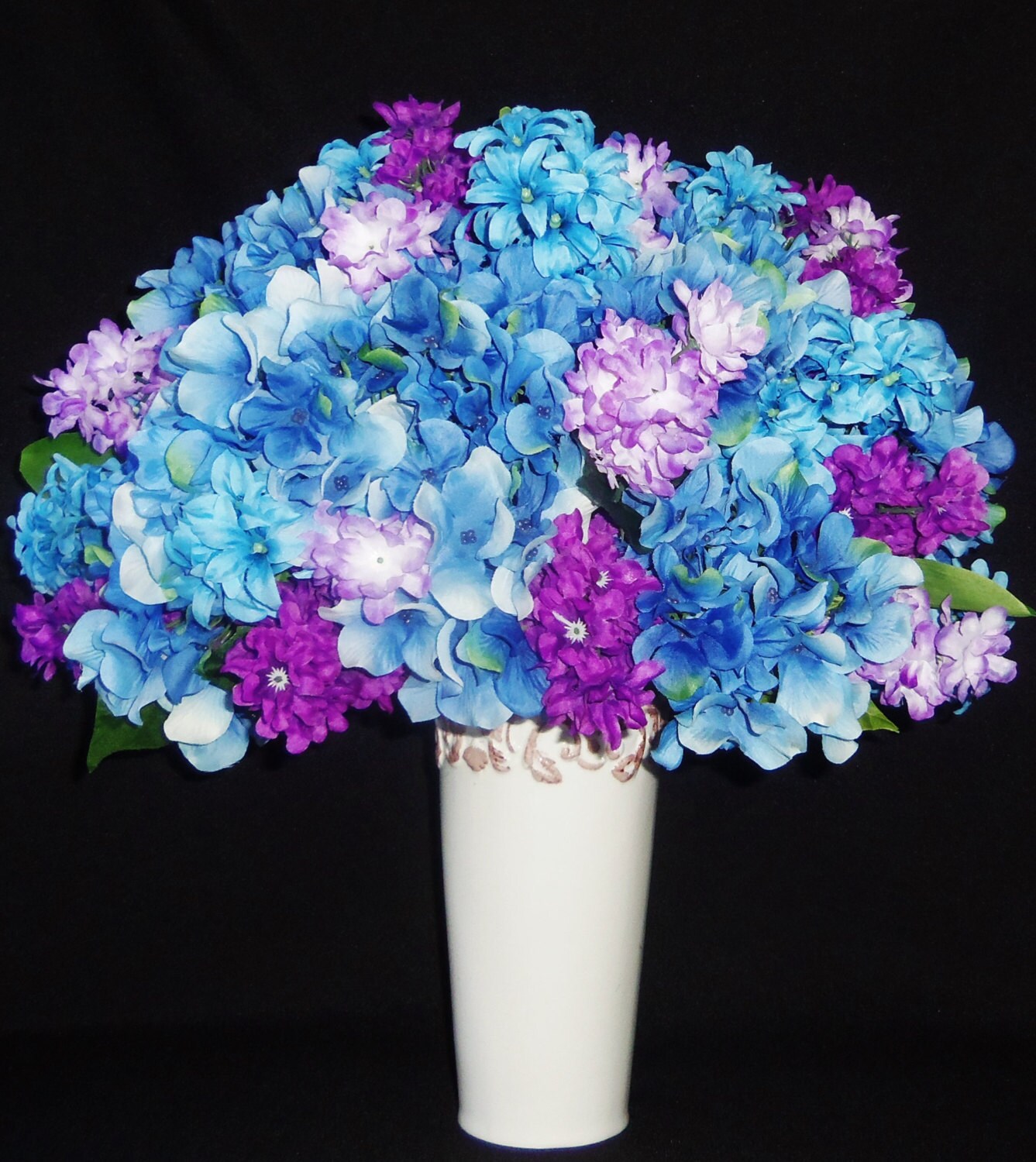 Silk Floral Arrangement Blue Hydrangea Blue Hyacinth Purple