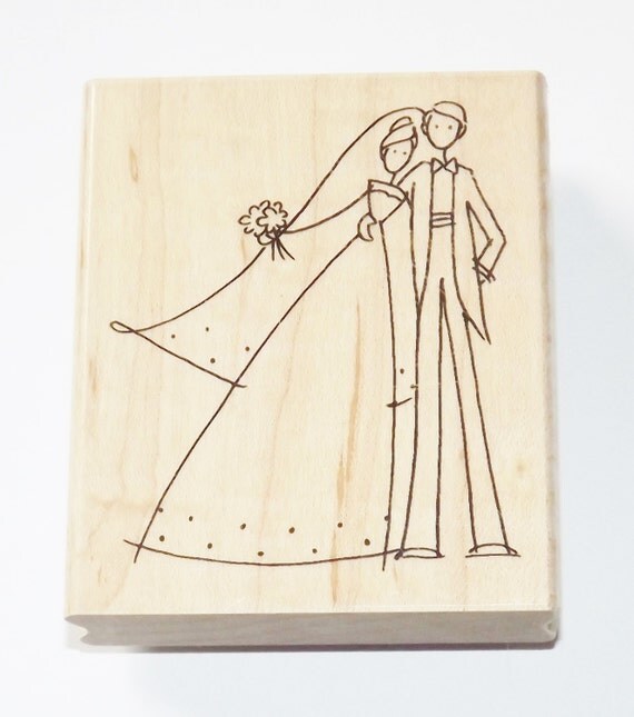Bride and Groom Wedding Couple Wood Mounted Rubber Stamp