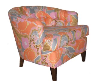 Vintage Refurbished Club Chair Pink Orange Gray Yellow