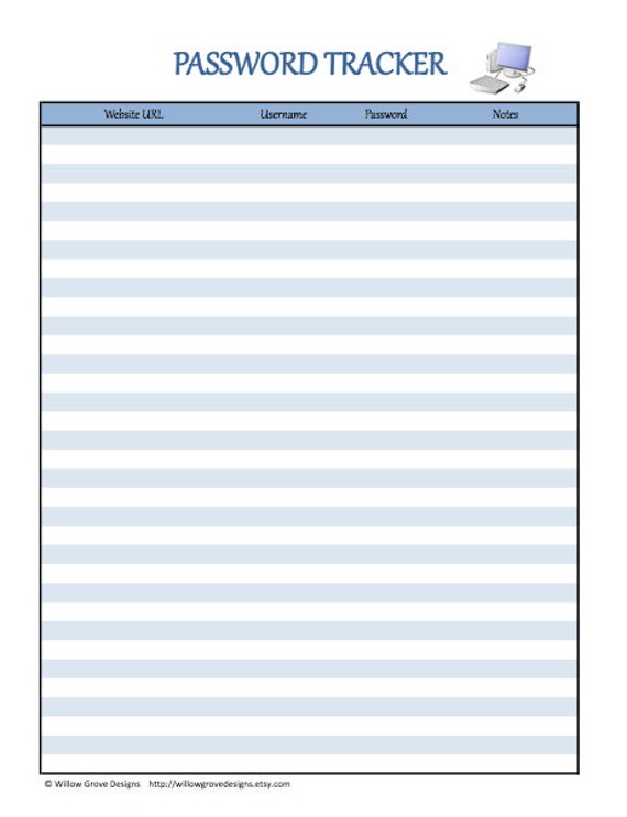 Items similar to Password Tracker Organizer sheet - internet password ...