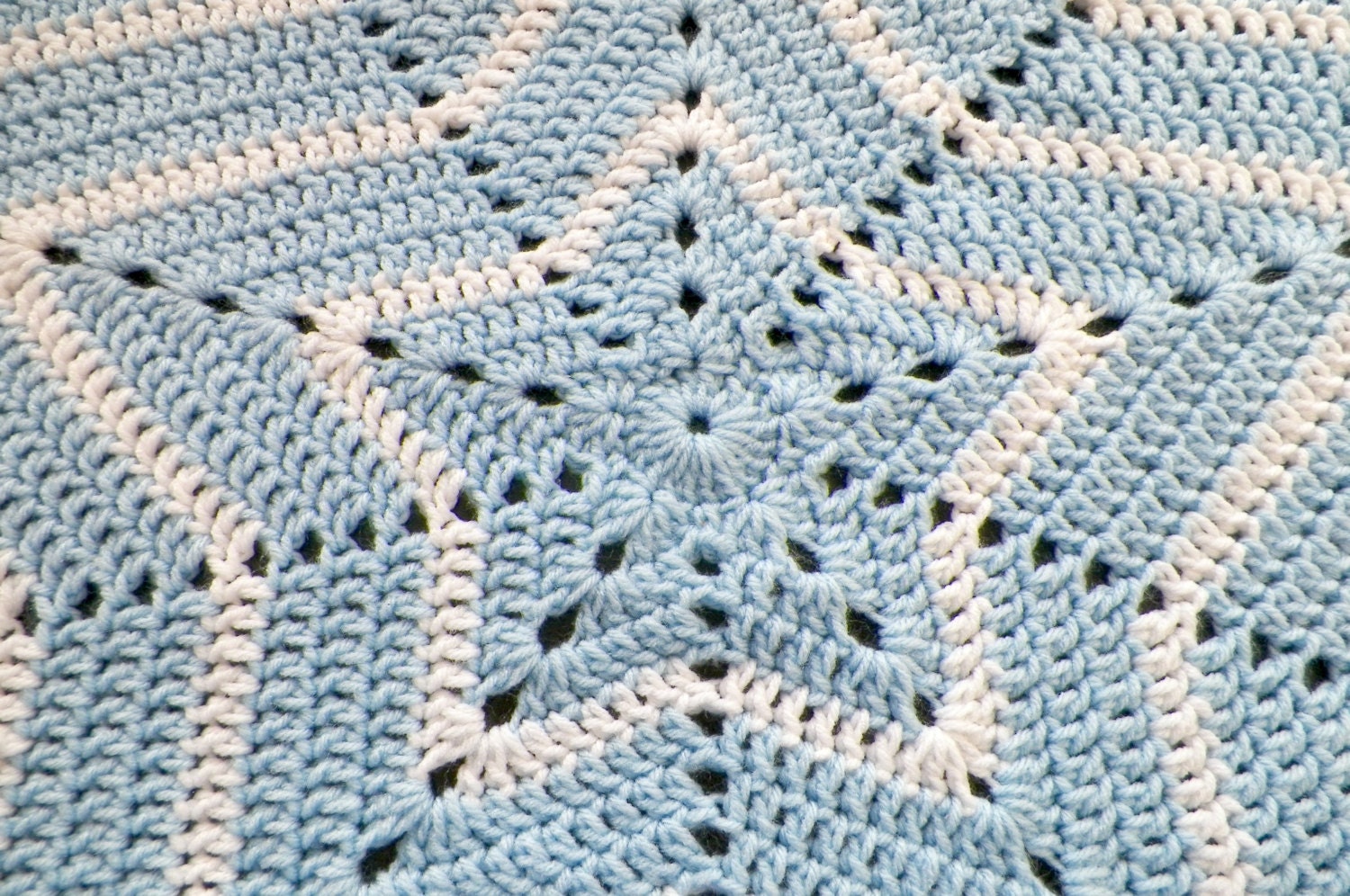 Star Baby Blanket Blue White Crocheted Baby by WarmHeartsCrochet