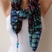 Jewelry Neclace Scarf - Blue and Pink - Silk - Chiffon Scarf with Blue Trim Edge