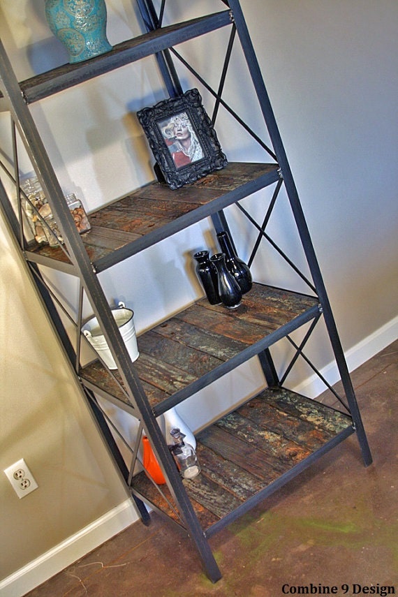 Industrial Rustic Bookcase. Vintage Style Shelving Unit Made