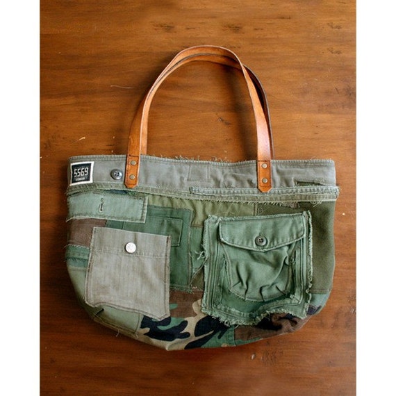 Vintage Remake Army Tote Bag No. 2 by SALVAGE5569 on Etsy