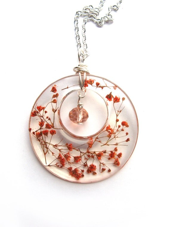 Real Baby Breath Necklace Orange Baby's Breath Statement