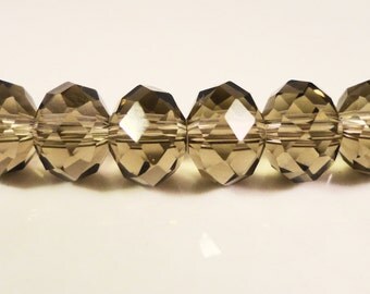 Rondelle Crystal Beads 8x6mm (6x8mm) Smoke Grey Gray Faceted Chinese Crystal Beads on an 8 1/4 Inch Strand with 35 Beads