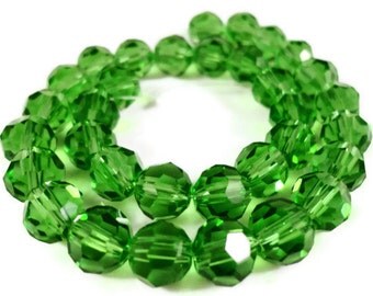 Green Crystal Beads 6mm Round Faceted Chinese Crystal Beads for Jewelry Making on a 7 1/4 Inch Strand with 33 Beads