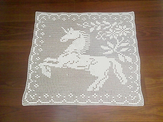 Download Items similar to Filet Crochet Doily, Ecru, Unicorn ...