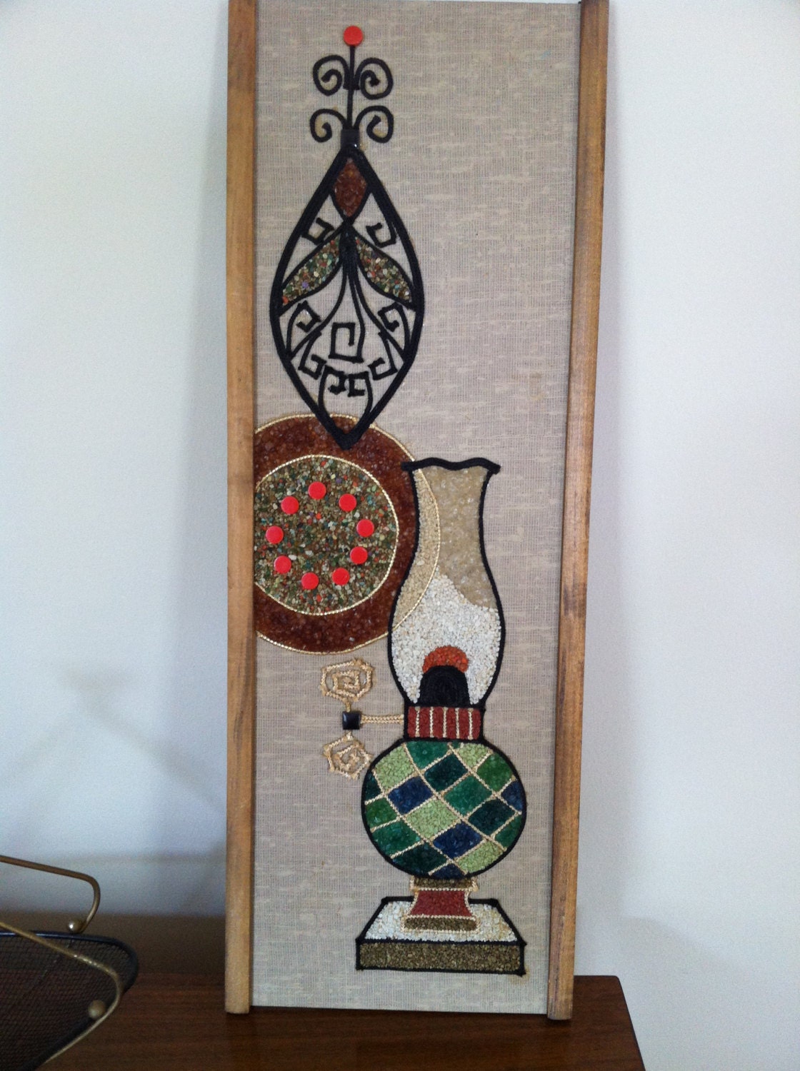 Retro 1950's Vintage Gravel Art Wall Hanging Kitsch