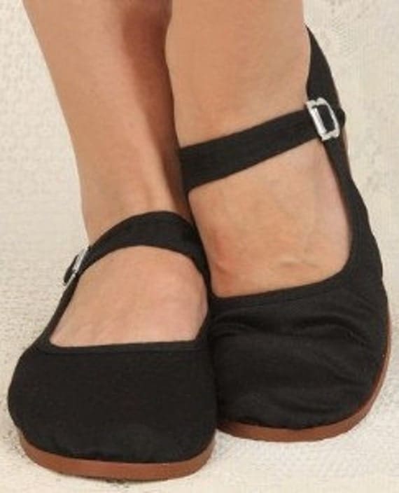 black cotton mary jane chinese shoes
