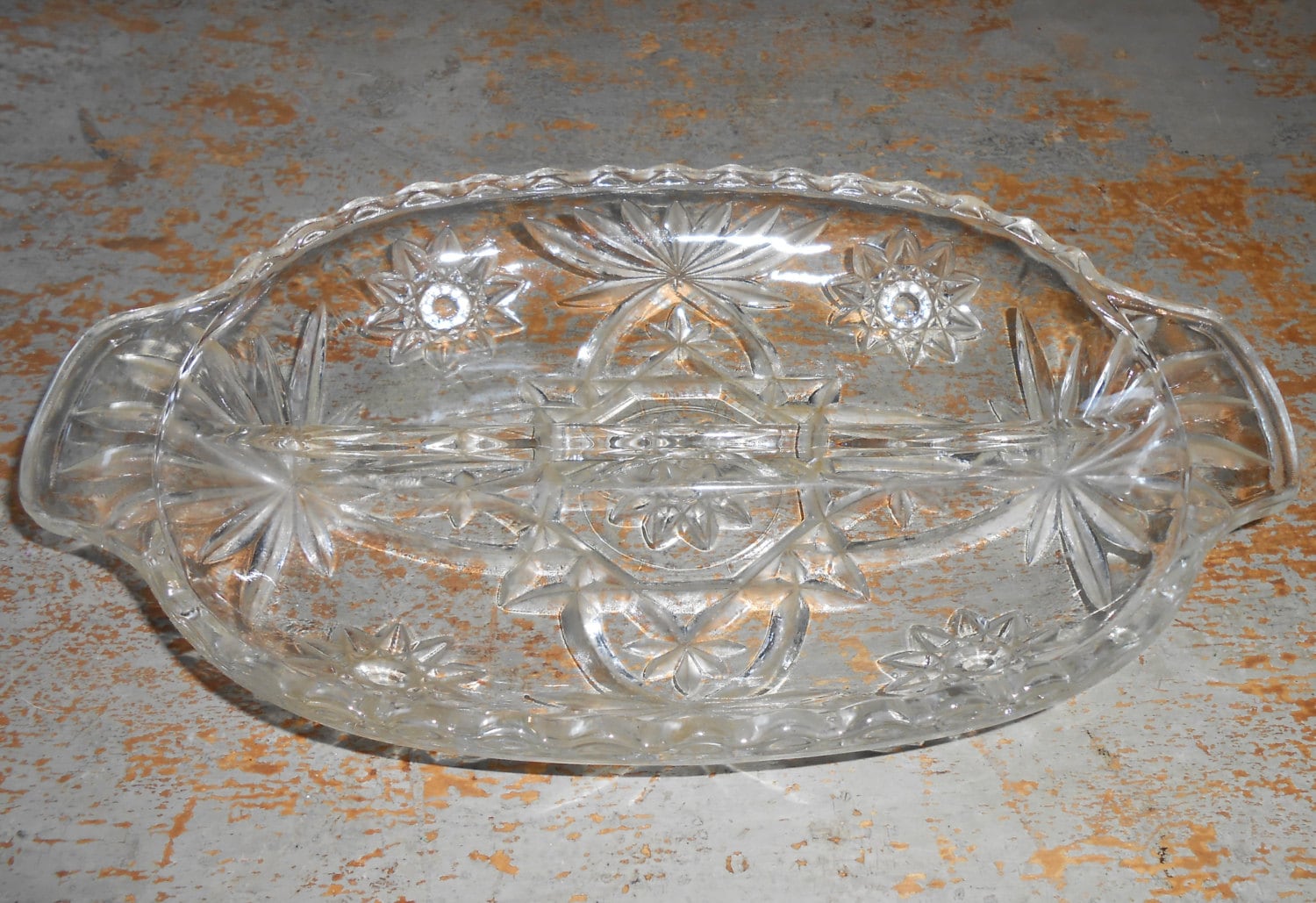 Vintage Serving Tray Cut Glass Divided Dish Relish Pickles