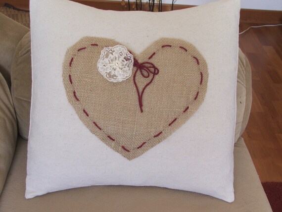 Items similar to Decorative Valentines pillow cover rustic with burlap ...